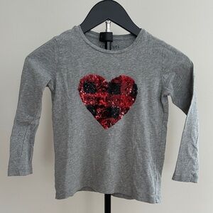 Crewcuts Gray Long Sleeve Shirt with Red Sequin Heart